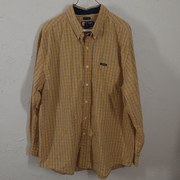 Ralph Lauren Chaps Shirt Adult XL Yellow Check Long Sleeve Casual Mens - Picture 1 of 9